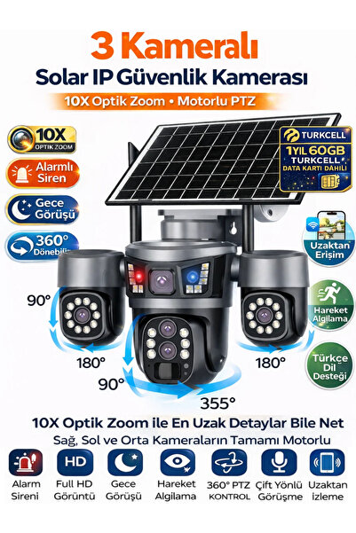 SONREİR RX99 3 Kameralı 3 Motor PTZ 4G Sim Kartlı PTZ Solar Güvenlik Kamerası...