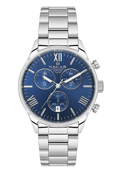 Nacar ساعة يد رجالية رياضية من الزجاج الياقوتي باللون الفضي - الأزرق NC08-294...