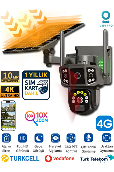 SONREİR S750 Güneş Enerjili 4G Güvenlik Kamerası Sim Kart Dahil PTZ Gece Görü...
