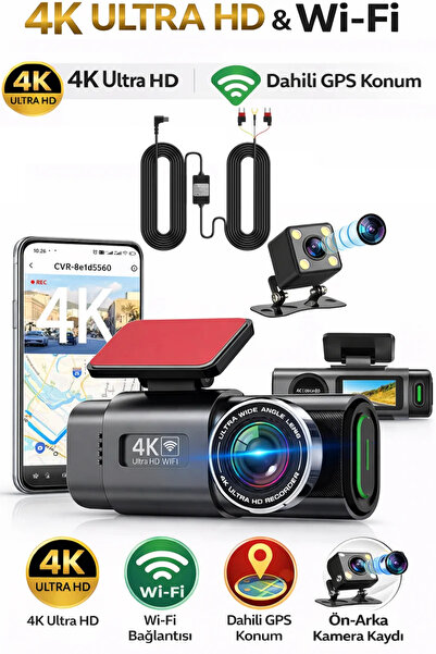 SONREİR 4K Araç Kamerası Çift Lens Ön-Arka - Wi-Fi GPS Park Modu Gece Görüşlü...