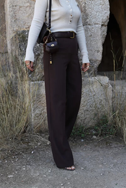 bytugcekaya Coffee front flatolu fabric palazzo