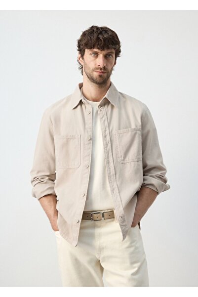 MANGO Man Cepli %100 pamuklu gömlek ceket
