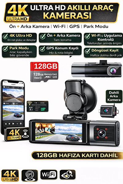 SONREİR K17 4K UHD WiFi GPS Çift Lens (Ön-Arka) Araç İçi Kamera IR Gece Görüş...