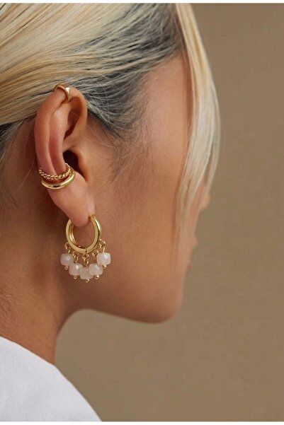 Markiz Takı حلق متدلي من الخرز الأبيض 2 سم