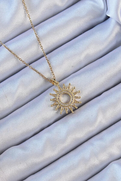 Skygo 316L Steel Chain Gold Color Zircon Jewelled Shining Sun Necklace - Tj-B...