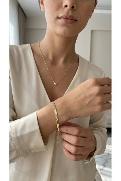 Universal Kadın Gold İtalyan Ezme Zincir Çelik Bileklik - Kararmaz Suya Dayan...