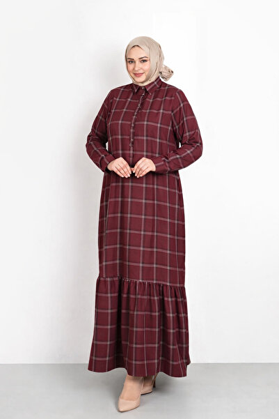 İLGEN FASHİON Polo Collar Plaid Fabric Summer Skirt Ruffled Dress