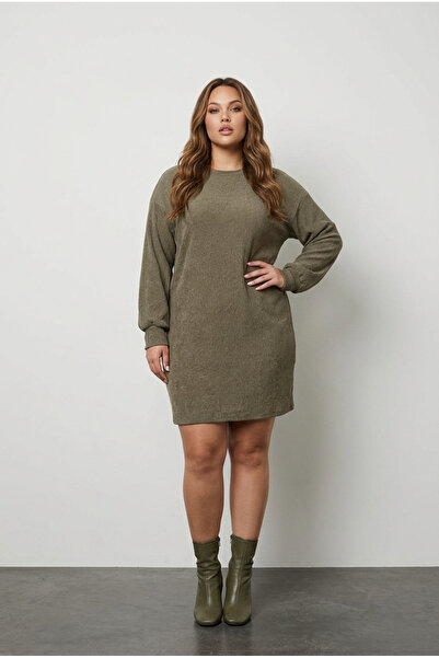 Stil Diva Plus Size Long Sleeve Crew Neck Straight Cut Dress 100-190