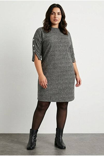 Stil Diva Plus Size Half Turtleneck Sleeves Ribbed Lycra Dress 302854