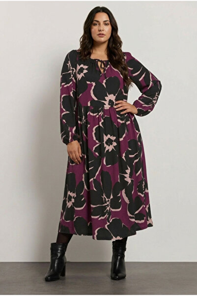 Stil Diva Büyük Beden Cepli V Yaka Uzun Kollu Bürümcük Kumaş Likralı Elbise 6...