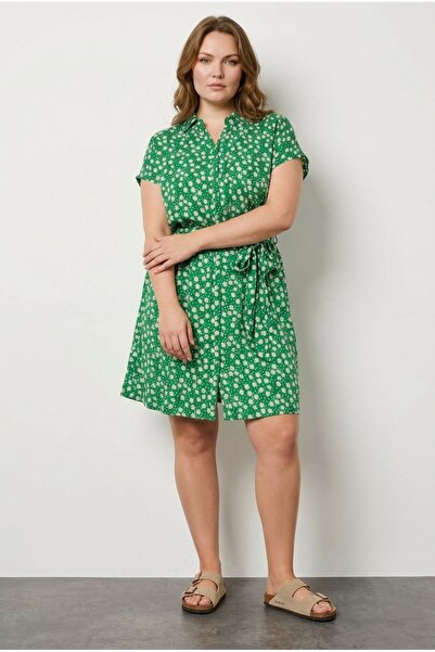 Stil Diva Plus Size Polo Neck Short Sleeve Floral Print Button Detail Belted ...