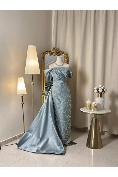 vanus fashion 6483-فستان أزرق سماوي جميل