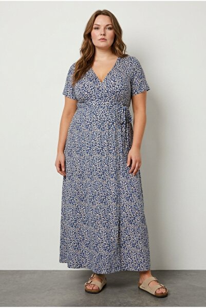 Stil Diva Μεγάλο μέγεθος, κοντομάνικο φόρεμα με λαιμόκοψη V, με ζώνη, με μανί...