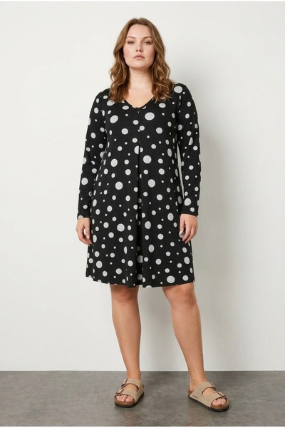 Stil Diva Rochie din viscoză Lycra cu decolteu în V și mâneci lungi, cu impri...