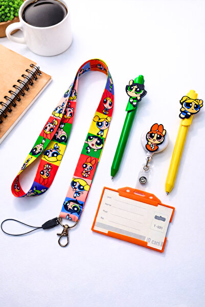 excarpin Set de cinci piese drăguțe Powerpuff Girls - șnur pentru gât, suport...