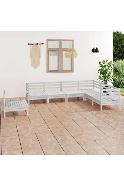 Concept Set mobilier de grădină, 7 piese, alb, lemn masiv de pin