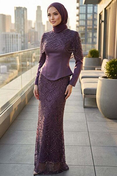 Olcay Çıkabilir Pelerin Detaylı Saten ve Tül Kombinli Exclusive Tesettür Abiy...