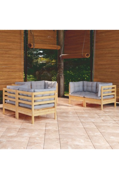 Concept Set mobilier grădină cu perne, 6 piese, gri, lemn masiv pin