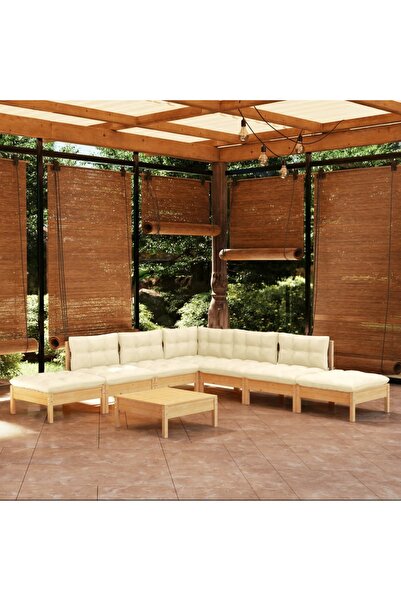 Concept Set mobilier grădină cu perne crem, 8 piese, lemn de pin
