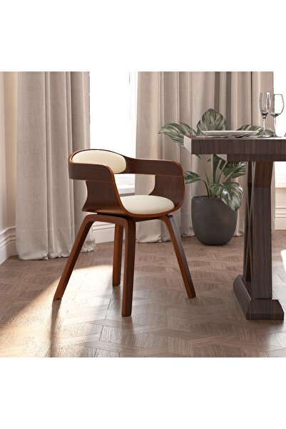 Concept Scaun de bucătărie, crem, piele ecologică și lemn curbat