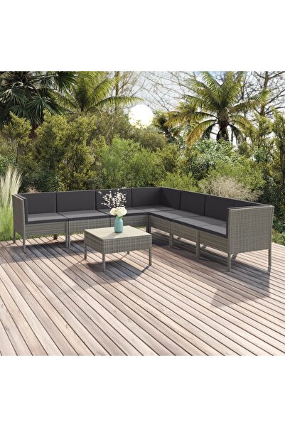 Concept Set mobilier de grădină cu perne, 8 piese, gri, poliratan