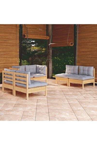 Concept Set mobilier grădină cu perne gri, 6 piese, lemn masiv pin