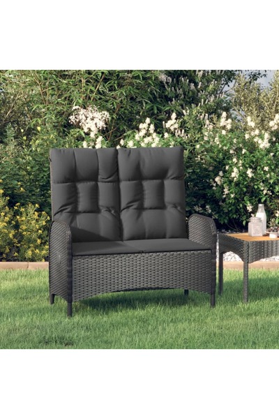 Concept Bancă de grădină rabatabilă cu perne, negru, 107 cm, poliratan