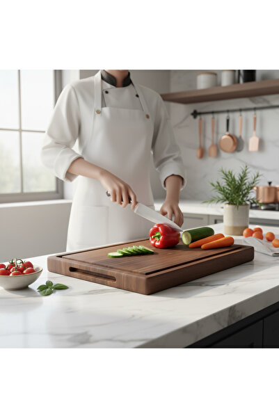 qarqa Simurg Chef Type Natural Walnut Cutting Board – 41X25X2.5 cm – Free Nam...