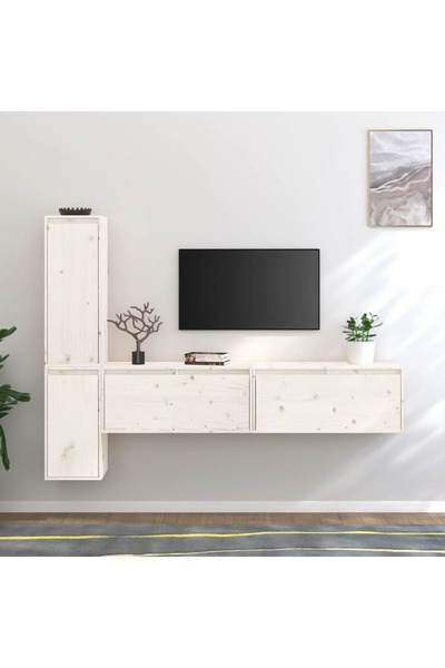 Concept Comode TV, alb, 4 buc., lemn masiv de pin