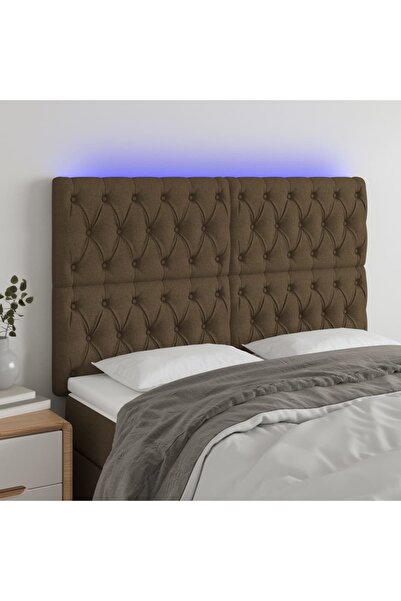 Concept Tăblie de pat cu LED, maro închis, 144x7x118/128 cm, textil