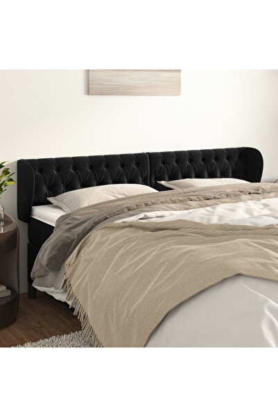 Concept Tăblie de pat cu aripioare negru 203x23x78/88 cm catifea