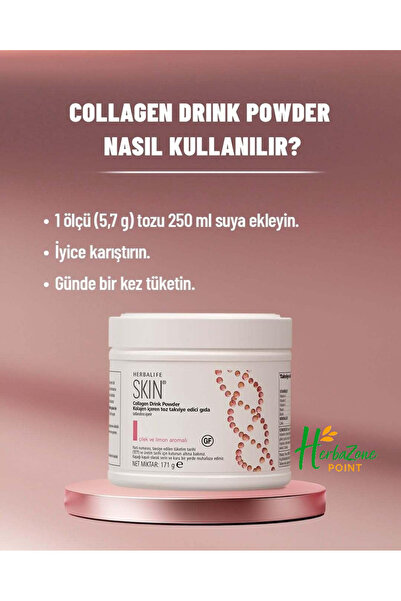 Herbalife Collagen Drink Powder – Glutensiz Kolajen Tip 1 ve 3 Takviyesi, 9 V...