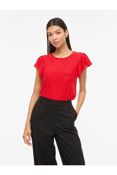 VILA Oberteil mit kurzen Ärmeln VIKAWA Rundhals