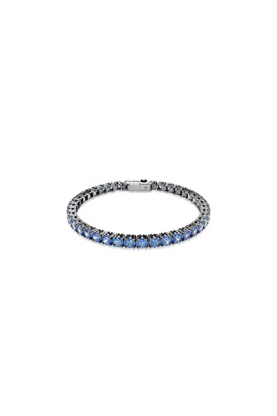 Swarovski Matrix Tennis bileklik, Yuvarlak kesim, Mavi, Rutenyum kaplama