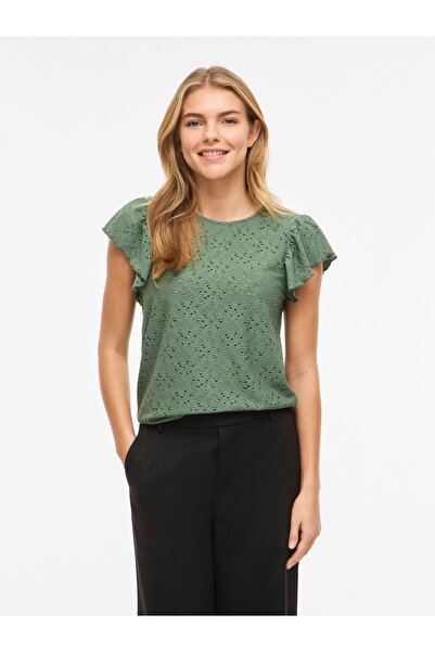 VILA Oberteil mit kurzen Ärmeln VIKAWA Rundhals