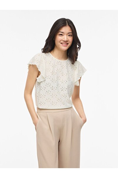 VILA Oberteil mit kurzen Ärmeln VIKAWA Rundhals