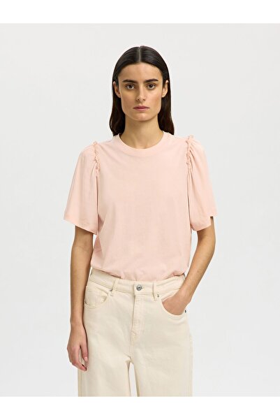 SELECTED T-Shirt Gerüschtes Baumwoll