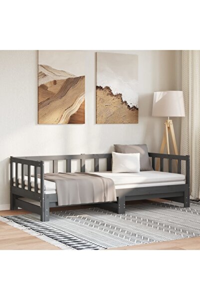 Concept Pat de zi extensibil gri 2x(90x190) cm lemn masiv de pin