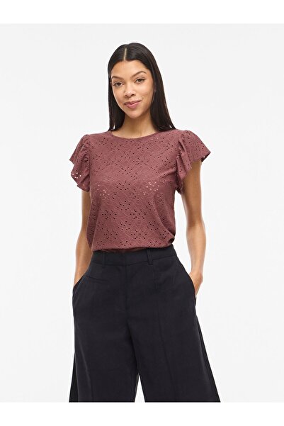 VILA Oberteil mit kurzen Ärmeln VIKAWA Rundhals