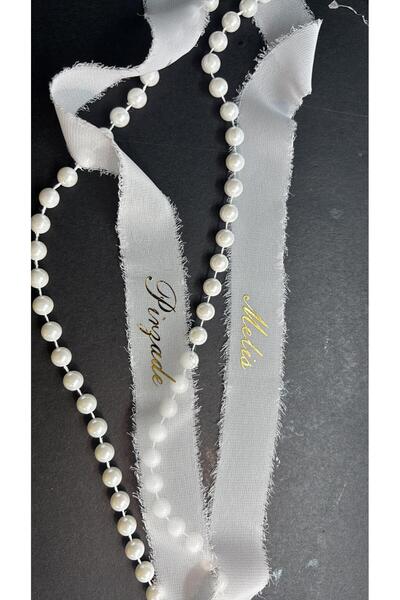 ABROZ HOME DESIGN Gold İsimli İncili Yüzük Kurdelesi /Söz Nişan Kurdelesi