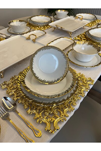 PONCİKPAZAR 24 Parça Ponçik İthal Yaldızlı Yemek Takımı