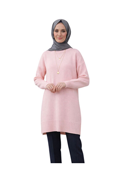 MODASPARK Roz guler rotund supradimensionat Tricotaj Pulover Tunica
