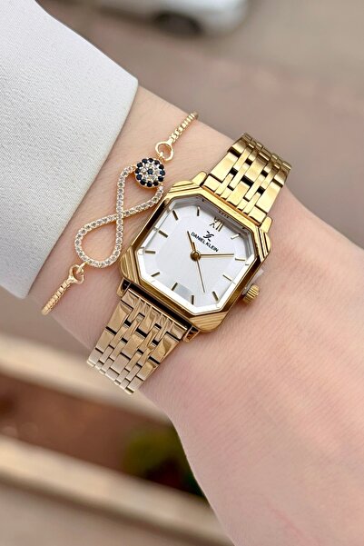 Daniel Klein Gold Color 2 Years Warranty 23 mm Square Women Wrist Watch & Bra...