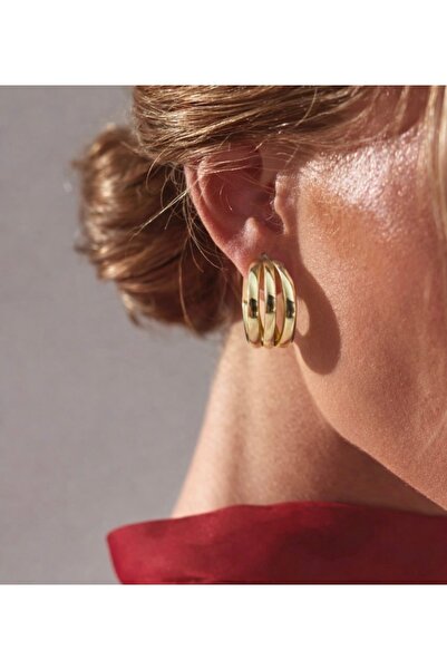 Markiz Takı Triple View Gold Hoop Earrings