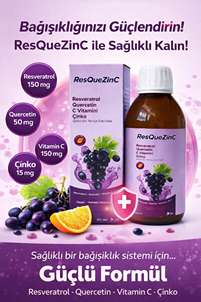 RESQUEZİNC Resveratrol-Kuersetin-C Vitamini-Çinko içeren 200 ML Portakal Arom...