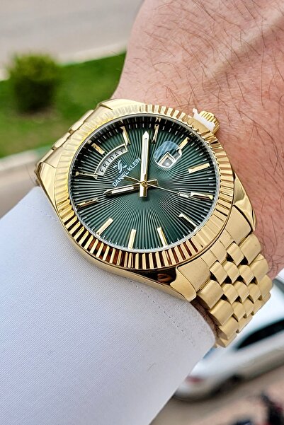 Daniel Klein Men's Watch with Green Band Gold Color Adjustable Band