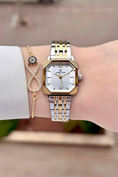 Daniel Klein Sarı Silver Renk 24 Ay Garantili 23 Mm Kare Kadın Kol Saati ve B...