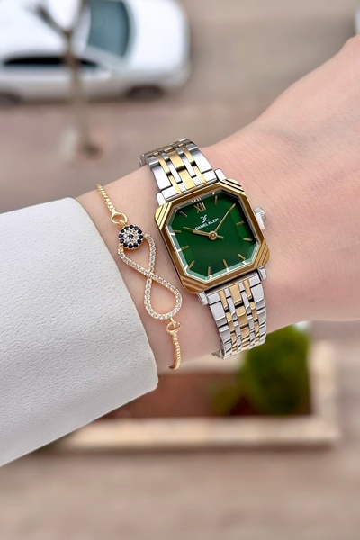 Daniel Klein Gold Gray Green Color Adjustable Cord 23 mm Square Women Wrist W...