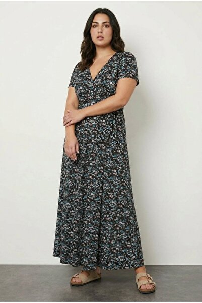 Stil Diva Μάξι φόρεμα με λουλουδάτο σχέδιο με κοντό μανίκι με λαιμόκοψη σε σχ...