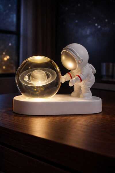 Yaratıcı sanatlar atölyesi Cam Küre Led Işıklı Usb Ahşap Tabanlı 3d Satürn Ev...